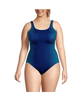 Lands' End Plus Chlorine Resistant High Leg Soft Cup Tugless Sporty One Piece Swimsuit