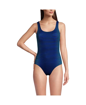 Lands' End Petite Chlorine Resistant High Leg Soft Cup Tugless Sporty One Piece Swimsuit