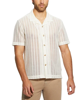 Guess Men's Panama Textured-Knit Stripe Button-Down Camp Shirt