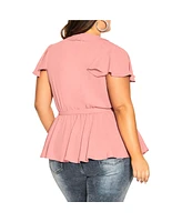 City Chic Women's Wrap Frills Short Sleeve Top