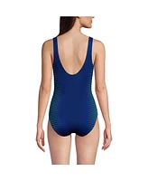 Lands' End Women's Long Chlorine Resistant High Leg Soft Cup Tugless Sporty One Piece Swimsuit