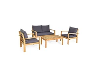 Slickblue Outdoor 4 Pieces Acacia Wood Chat Set with Water Resistant Cushions