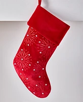 Holiday Lane Red Floral & Beaded Christmas Stocking, Created for Macy's