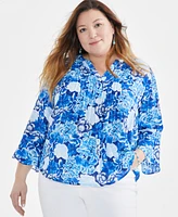 Style & Co Plus Printed Pintuck Blouse, Created for Macy's