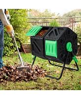 Slickblue Dual Chamber Garden Compost Tumbler with Sliding Doors-Black & Green