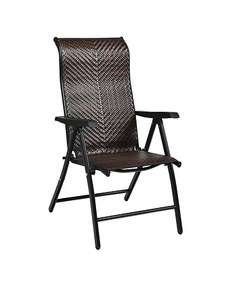 Slickblue Patio Rattan Folding Chair with Armrest