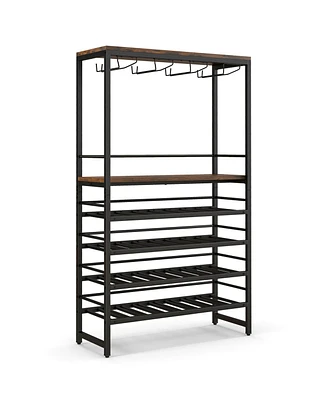 Slickblue Freestanding Wine Bakers Rack with 4-Tier Wine Storage and 4 Rows of Stemware Racks