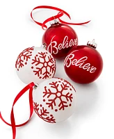 Holiday Lane Christmas Cheer Plastic Ball Ornaments, Set of 4, Created for Macy's