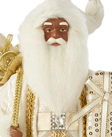 Holiday Lane Gold & White 8" African American Gift Box Santa Ornament, Created for Macy's