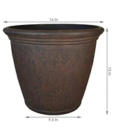 Anjelica 15.25" Double-Walled Polyresin Outdoor Planter Pot - Uv-Resistant Rust Finish