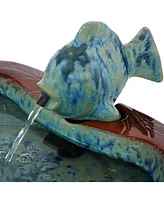 Sunnydaze Decor Fish Glazed Ceramic Outdoor Water Fountain