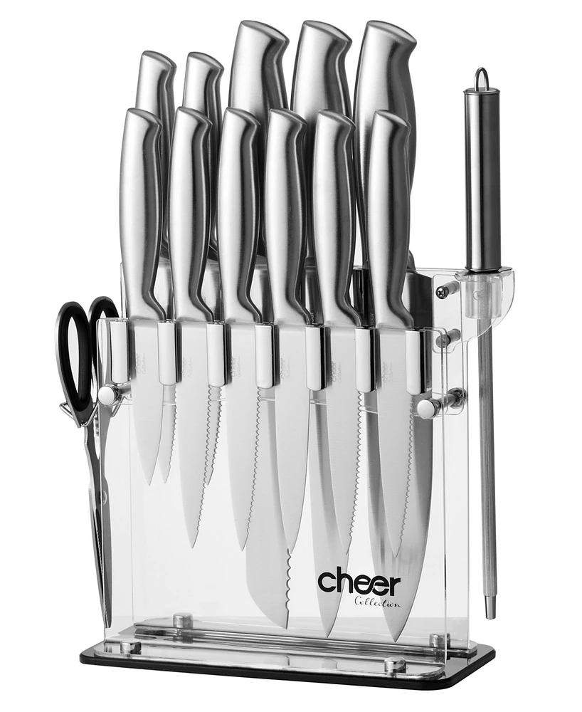 Cheer Collection Stainless Steel Chef Knife Set with Acrylic Stand 14-Piece