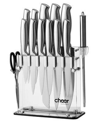 Cheer Collection Stainless Steel Chef Knife Set with Acrylic Stand 14-Piece