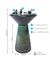 Gathering Birds 28.25-Inch Ceramic Water Fountain with Led Lights - Electric Submersible Pump with Adjustable Flow