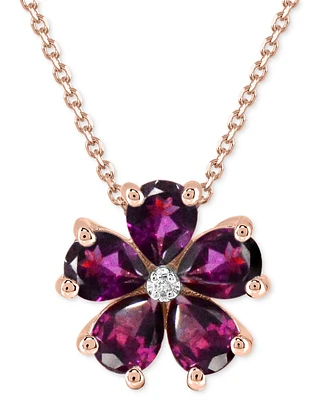 Rhodolite (3-1/2 ct. t.w.) & Diamond Accent Flower 18" Pendant Necklace in 14k Rose Gold-Plated Sterling Silver