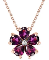 Rhodolite (3-1/2 ct. t.w.) & Diamond Accent Flower 18" Pendant Necklace in 14k Rose Gold-Plated Sterling Silver