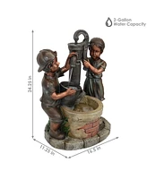 Sunnydaze Decor Jack and Jill at Water Pump and Well Water Fountain - 24 in