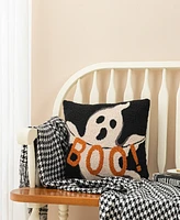 Glitzhome 14"H Hooked Halloween Ghost "Boo" Pillow