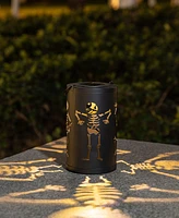 Glitzhome 10.75"H Halloween Metal Skeleton Solar Powered Led Lantern