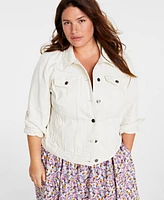 On 34th Trendy Plus Size Classic Denim Trucker Jacket, Created for Macy's