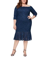 Alex Evenings Plus Glitter Lace Off-The-Shoulder Dress