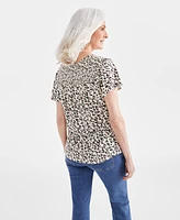 Style & Co Women's Printed Smocked-Shoulder V-Neck Top, Created for Macy's