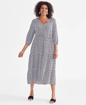 Style & Co Women's Printed V-Neck Blouson-Sleeve Dress, Created for Macy's