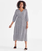 Style & Co Women's Printed V-Neck Blouson-Sleeve Dress, Created for Macy's