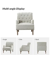 Mcgavock Traditional Wooden Upholstered Accent Chair with Tufted Back