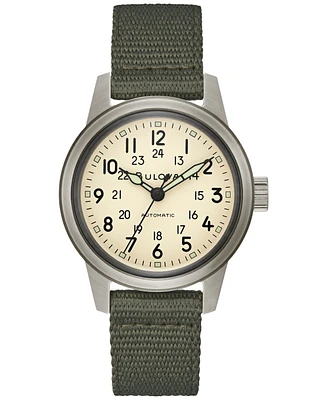 Bulova Men's Automatic Hack Green Nylon Strap Watch 38mm