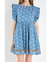 English Factory Women's Paisley Print Ruffle Sleeve Mini Dress