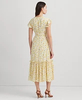 Lauren Ralph Women's Floral Georgette Flutter-Sleeve Dress