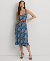 Lauren Ralph Lauren Women's Floral Belted Crepe Sleeveless Dress