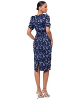 Xscape Petite 3D-Flower Short-Sleeve Sheath Dress