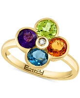 Effy Multi-Gemstone (2-1/6 ct. t.w.) & Diamond Accent Flower Ring in 14k Gold