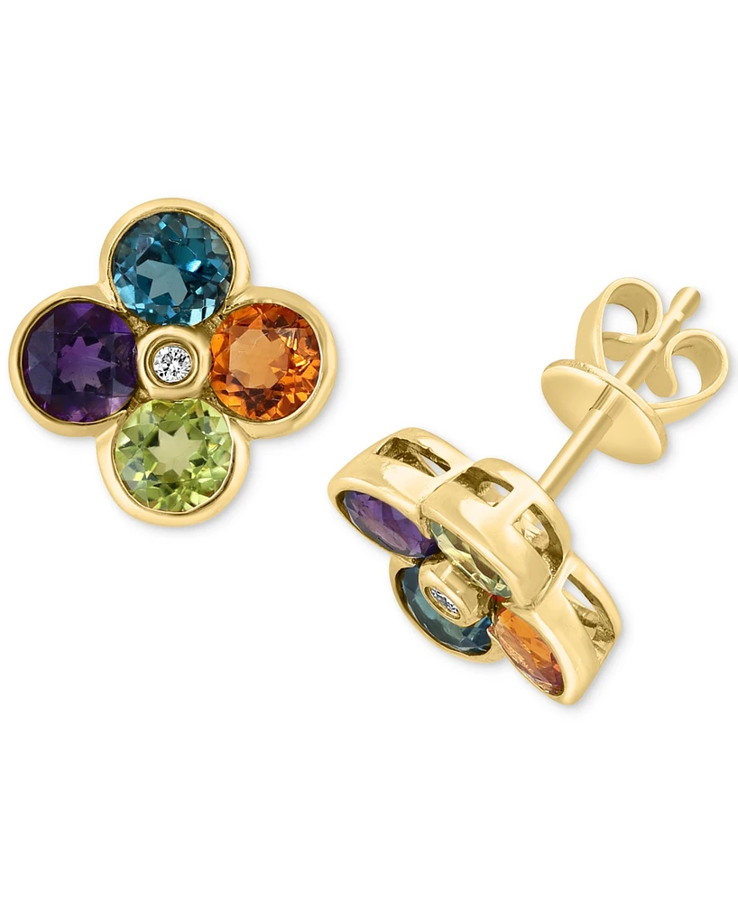 Effy Multi-Gemstone (2-1/4 ct. t.w.) & Diamond Accent Flower Stud Earrings in 14k Gold