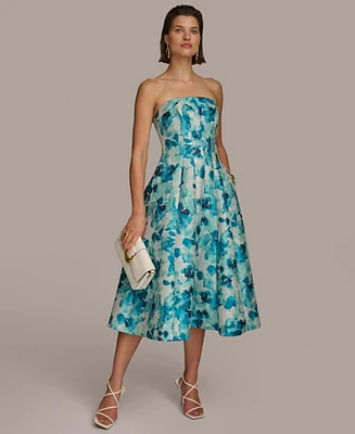 Donna Karan Women's Floral-Jacquard Strapless Midi Dress