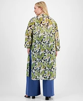 Anne Klein Plus Printed Open-Front Duster Jacket