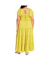 City Chic Women's Ariella Flutter Sleeves Tier Maxi Dress