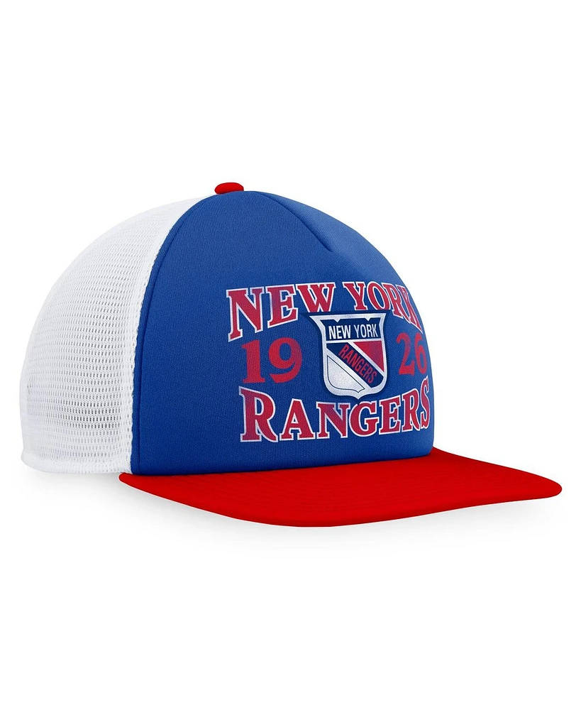 Fanatics Branded Men's Blue/Red New York Rangers Heritage Vintage-Like Foam Front Trucker Snapback Hat