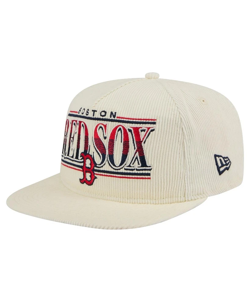 New Era Men's Cream Boston Red Sox Throwback Bar Golfer Corduroy Snapback Hat