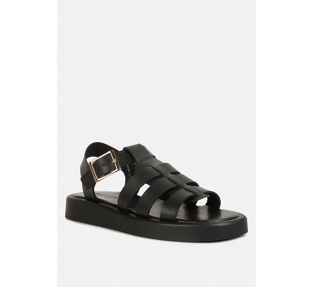 Dacosta Womens Genuine Leather Gladiator Flatform Sandals Black