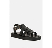 Dacosta Womens Genuine Leather Gladiator Flatform Sandals Black