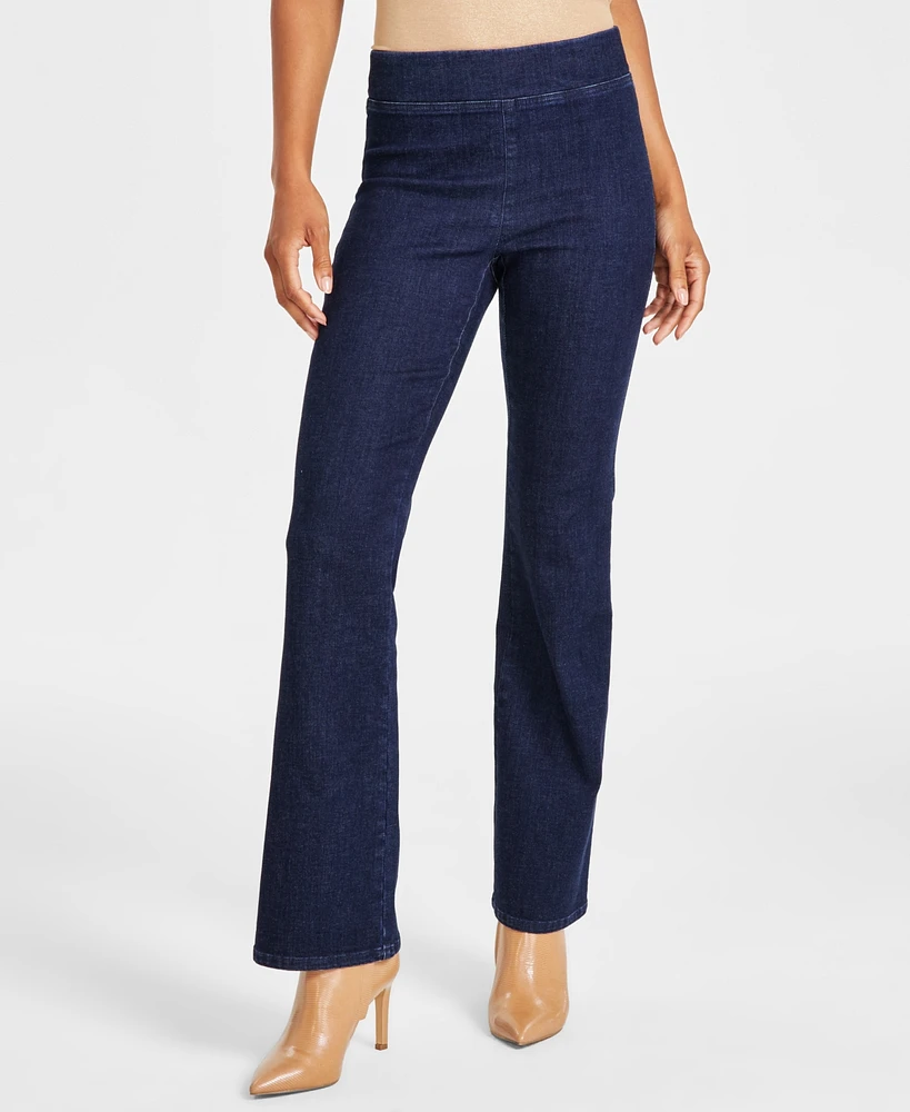 Anne Klein Women's High-Rise Pull-On Flare-Leg Jeans