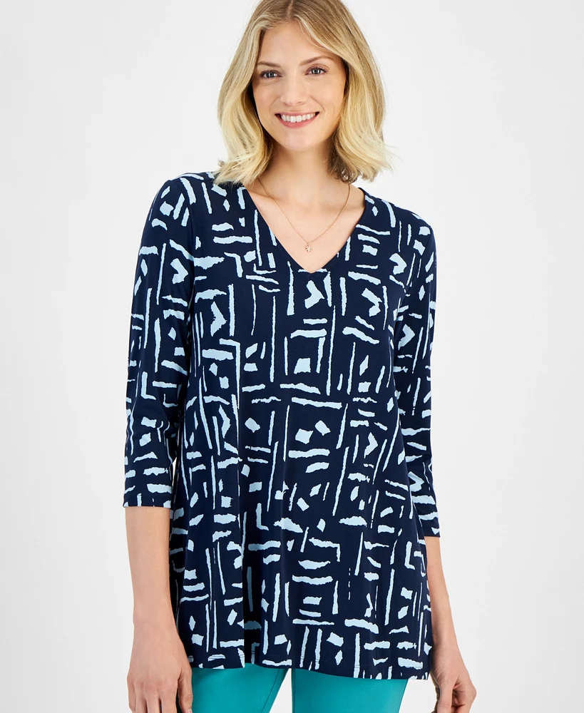 Jm Collection Women's Printed 3/4-Sleeve Tunic Top, Created for Macy's