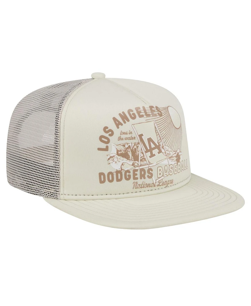 New Era Men's Khaki Los Angeles Dodgers Almost Friday A-Frame 9Fifty Trucker Snapback Hat