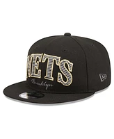 New Era Men's Black Brooklyn Nets Golden Tall Text 9Fifty Snapback Hat