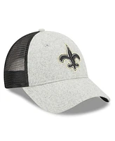 New Era Men's Heather Gray/Black New Orleans Saints Pop Trucker 9Forty Adjustable Hat