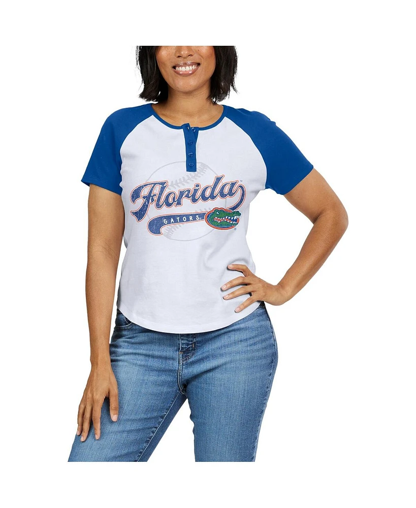 Women's Wear by Erin Andrews White Florida Gators Baseball Logo Raglan Henley T-Shirt