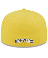 New Era Men's Navy/Gold Milwaukee Brewers Gameday Sideswipe 59Fifty Fitted Hat